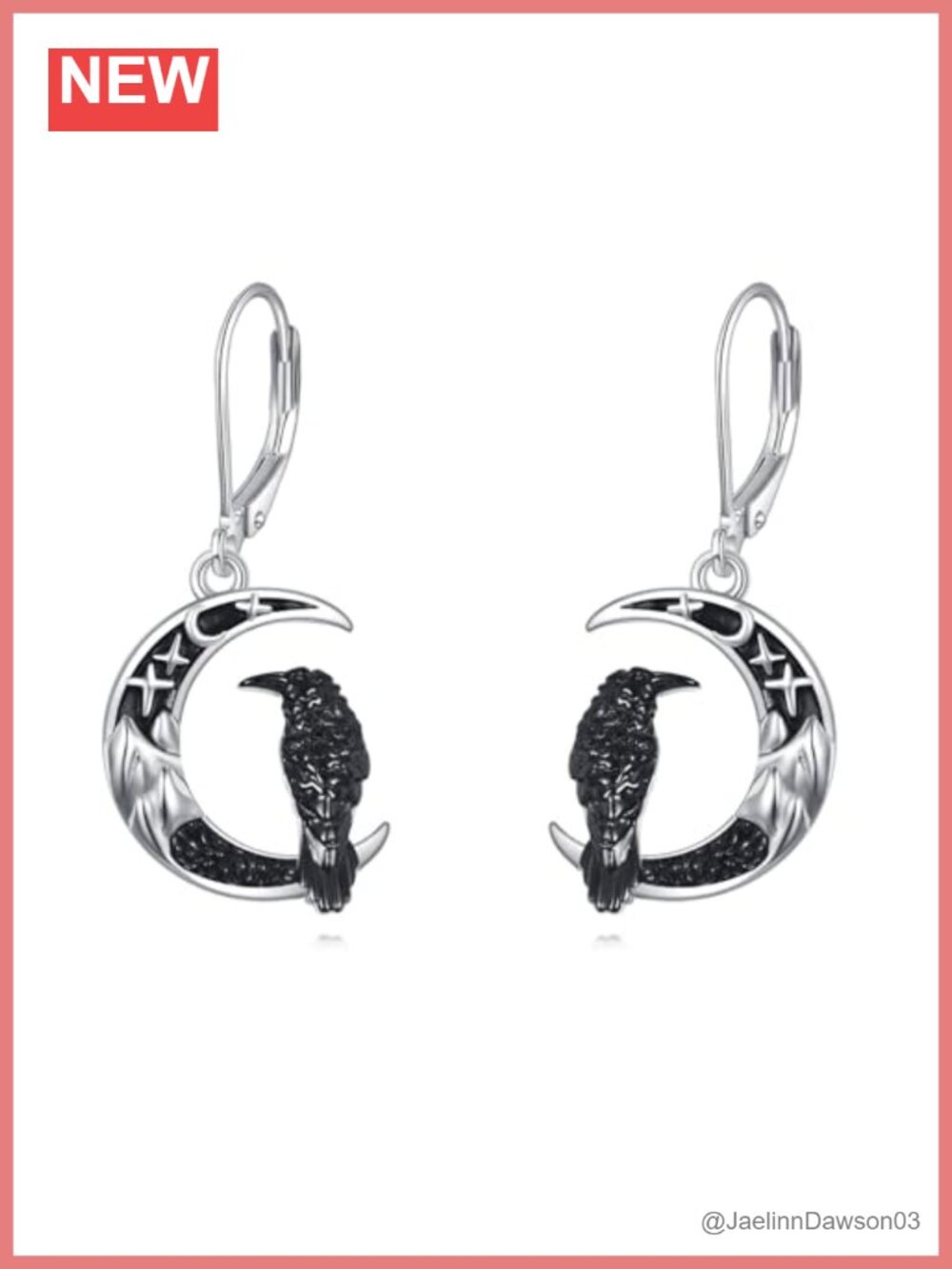 925 Sterling Silver Raven Crow Earrings Crescent Moon Witchy Halloween Jewelry
